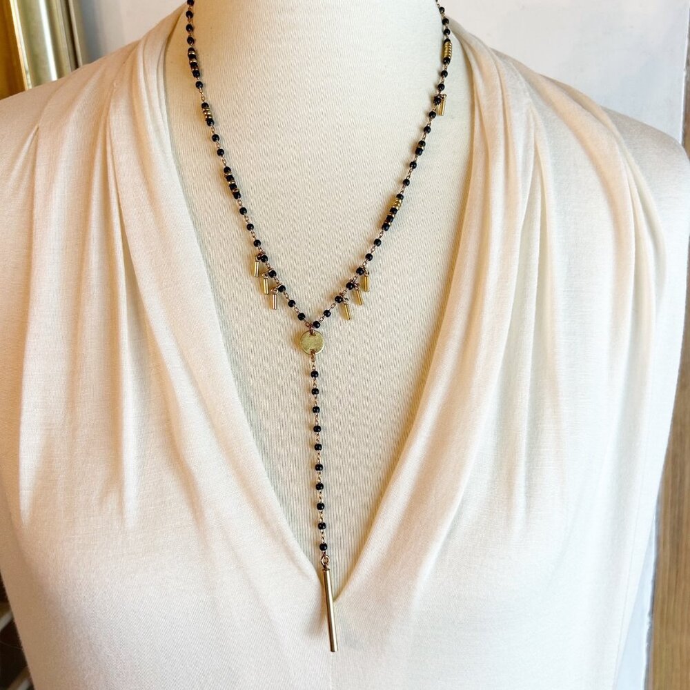 Madewell Delicate Beaded Lariat Necklace Gold & Black